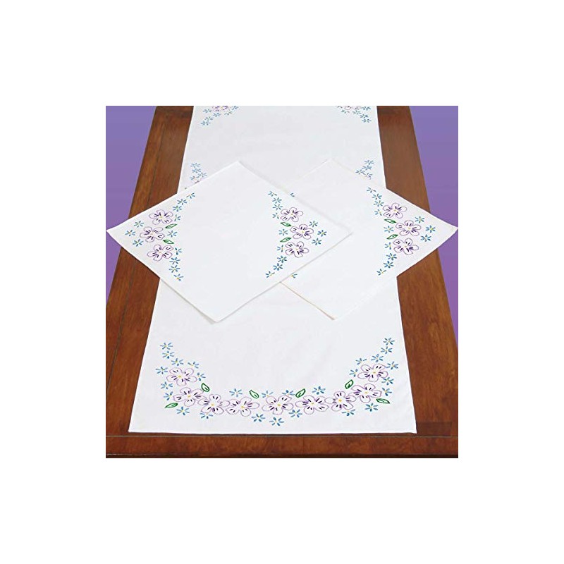 Jack Dempsey Inc Lavender Flowers Scarf Doily, White