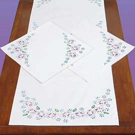 Jack Dempsey Inc Lavender Flowers Scarf Doily, White