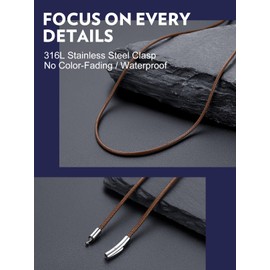 Bandmax 2MM Brown Leather Rope Chains for Men Women Summer Surfer Biker Sport Wax Rope Necklace Chain for Pendant Gift for Birthday Christmas Graduation To Son Grandson