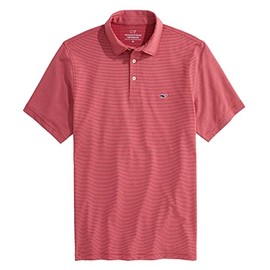 vineyard vines Men's St. Jean Stripe Short Sleeve Stripe Sankaty Polo, Lighthouse Red, Large