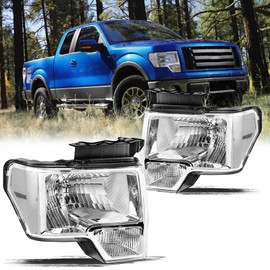 Aosky Headlight Assembly Compatible with 2009 2010 2011 2012 2013 2014 Ford F150 Headlamp Chrome Housing with Clear Reflector