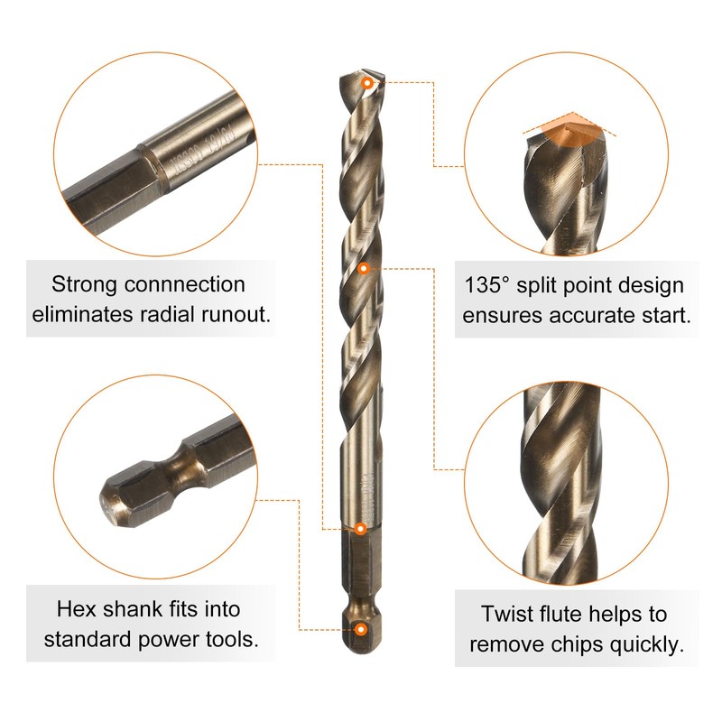 sourcing map 10pcs 1/4" Hex Shank Drill Bit 19/64" Gold