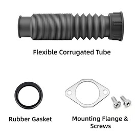 Flexible Garbage Disposal Drain Tube Replacement Kit for 1-1/2" Plumbing, 6-15" Extendable Corrugated Hose with Nut, Flange, Gasket & 2 Screws
