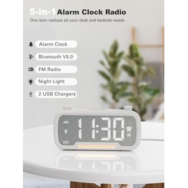 Alarm Clock with Bluetooth Speaker, FM Radio, Alarm Clock for Bedroom with USB Chargers, Dimmer and 12/24H,Snooze,Battery Backup, Plugged in Clock Radio for Adult Kid