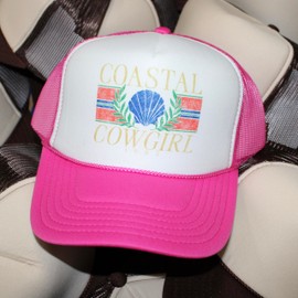 Coastal Cowgirl Trucker Hat | Beach Cowboy Cute Summer Western Country Vintage | Premium Foam Trucker Hat for Men & Women (US, Alpha, One Size, Hot Pink/White)