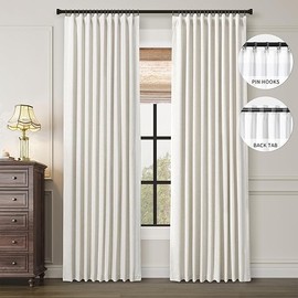 Hokibero Natural Linen Blackout Curtains 84 Inch Length 2 Panels Set for Bedroom Back Tab Neutral Pleated Look Living Room Darkening Curtains Track System Thermal Insulated Black Out Drapes Cream