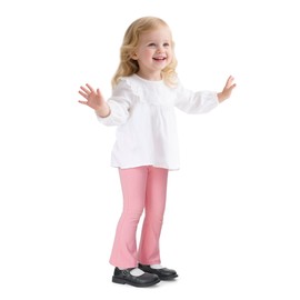 ZUEMET 3 Pack Toddler Girl Flare Pants Baby Girls Ribbed Leggings Infant Bell Bottoms Clothes Size 2T Black+White+Pink