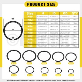 Mardatt 150Pcs 10 Sizes 10mm to 26mm Round Wire C-Clips Internal Snap Rings Assortment Kit, Round Wire Snap Rings Retaining Rings for Shaft, M10 M12 M14 M16 M18 M20 M22 M24 M25 M26
