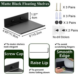 Z metnal Small Metal Shelves, 25cm Mini Floating Shelf for Collection Action Figures Speaker, Decor Display Wall Shelf, Aluminum, Wall Mounted, Matt Black, 10 inch, 2 Pack