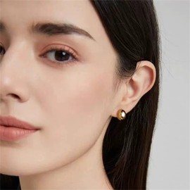 Chunky Half Ball Stud Earrings for Women 925 Sterling Silver Hypoallergenic Minimalist Oval Round Half Cartilage Piercing Earring (Gold-Tone)
