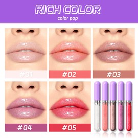 Hxssll 5Pcs Liquid Pearlescent Lip Gloss with Fine Glitter High Shine Liquid Lipstick Set, Non-Sticky, Long-Lasting, Nourishing Lip Plumper for Soft, Fuller-Looking Lips (Set 1)