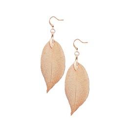 Gleamart Delicate Filigree Leaf Drop Earrings Lightweight Metal-plated Leaves Ear Studs Long Dangle Earrings Rose
