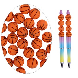 Framendino, 25 Pack Silicone Beads 15mm Sports Bead Basketball for Keychain Making DIY Crafts