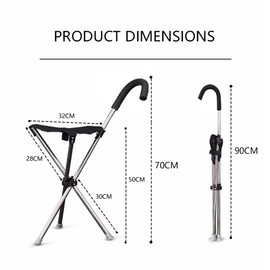 Cane with Seat - Portable Stool Chair, Supports Up to 200 Lbs cameping Chairs, Lightweight Up to 1.4 Lbs, Suitable for Men, Women, Seniors, People with Disabilities (Bent Handle Black)