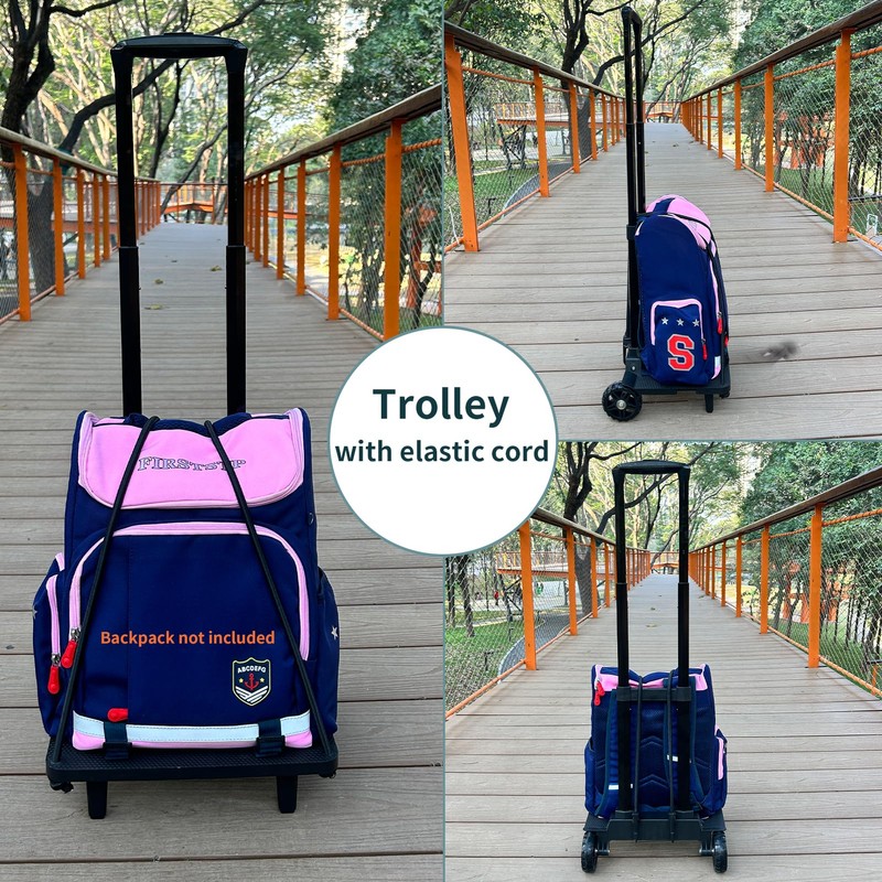 Backpack Cart with Elastic Ropes, Aluminium Alloy Folding Trolley for