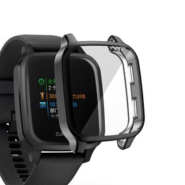 Compatible with Garmin Venu Sq Waterproof Protective Case Soft TPU Plated All Around Scratch-Proof Screen Protector Cover for Garmin Venu Sq GPS Smartwatch (Black)