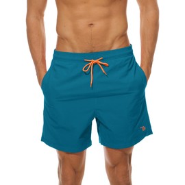 TBMPOY Men's Swim Trunks Quick Dry Beach Shorts with Mesh Lining(CA PBU S) Peacock Blue