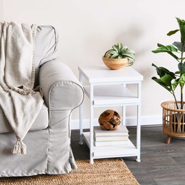 Household Essentials Jamestown Rectangular Side End Table with Storage Shelves Scandinavian White and White Metal