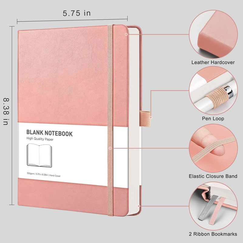 RETTACY Blank Notebooks with 100GSM Thick Paper 2 Pack