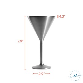 NEWPORT Stemware Collection Premium Vacuum Insulated Stainless Steel Martini Glasses, Lightweight Margarita Glasses, Unbreakable & Drinks Stay Cold, Non-Slip Silicon Base, Cocktail Glasses, 8oz, Steel