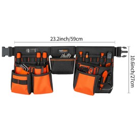 TUFFWORX Tool Belt with Multiple Pockets, Heavy Duty Construction Pouch, Black and Orange
