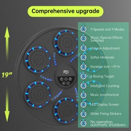 Music Boxing Machine Smart Bluetooth Boxing Equipment for Adults and Kids Home Gym Workout Exercise（2 Pairs of Gloves） (Blue Light)