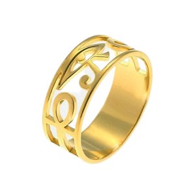 YILUOCD Stainless Steel Egypt Eye of Horus Ring, Egyptian Ankh Cross Ring for Women Protection Amulet Egyptian Jewelry (Gold,11)