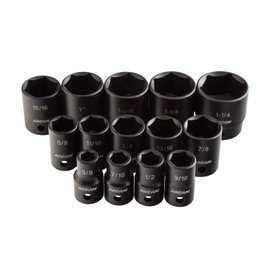 ARCAN TOOLS 1/2 Inch Drive Shallow Impact Socket Set, 3/8 Inch - 1-1/4 Inch, Cr-V, 14-Piece (AS21214S)