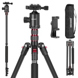 NEEWER Trípode de Cámara de 77 Pulgadas con Rótula de Bola Panorámica de 360°,Columna Central de 2 Ejes,Placa QR Tipo Arca, Aluminio Compacto,Ligero,Carga Máxima de 34 lb, Bolsa de Transporte Incluida