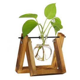 Kingbuy Plant Propagation Station Air Plant Terrarium Bulb Vase with Wooden Swivel Holder Desktop Glass Planter for Indoor Water Plants Home Office Garden Decor - 1 Bulb Vase