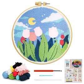 Kaluofan Punch Needle Kits for Adults Beginners, Punch Needle Embroidery Kit, Colourful Night Sky Embroidery Kits for Beginners with Instruction Yarns Embroidery shed Fabric with Picture