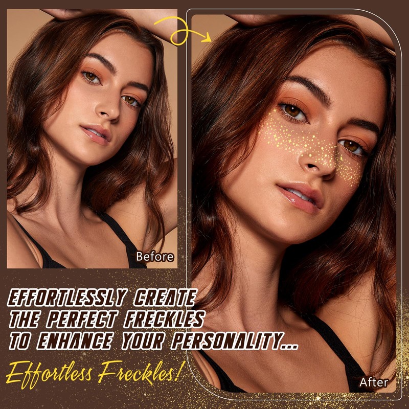 HUALIJIA Glitter Freckles Face Tattoo, 10 Pcs Gold Face Glow