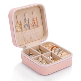 WAREHOUSE Jewellery Storage Box for Storing Jewellery, Rings, Earrings, Bracelets and Necklaces, Waterproof Leather Jewellery Box (Pink)