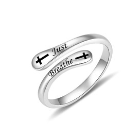 Just Breathe Cross Rings for Women - 925 Sterling Silver Adjustable Rings for Daughter Jewelry Gifts for Daughter Women (Cross Just Breathe Ring)