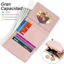 Carteras de Mujer, Kawaii Monedero Pequeño con Bolsillo para Moneda - Billetera Dama Fresa Rosa Tarjetero Bloqueo RFID Tarjetas de Crédito con Bonito 