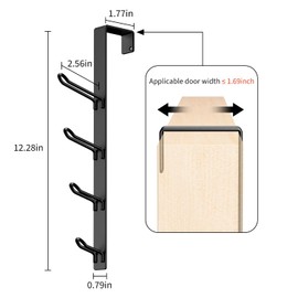 niffgaff 8 Hook Over The Door Hooks, Vertical Over The Door Towel Hook, Over Door Hook, Over The Door Hanger, for Towel and Clothes Hangers, Black, 2 Pack,12.28“,for 1.7'' Door