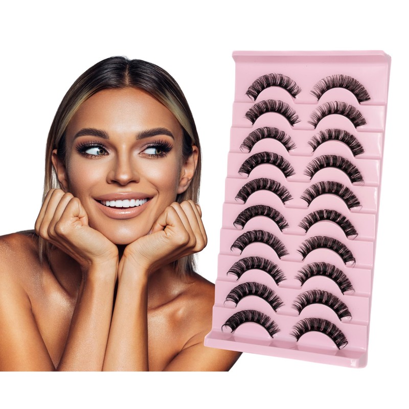 ENSHORE Russian Strip Lashes D Curl Fluffy Eyelashes Faux Mink