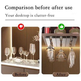 Vaisoeny Wine Glass Holder - 2 Pack Under Cabinet Translucent Stemware Rack Organizer for Kitchen and Bar (Amber)