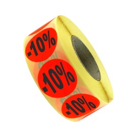 1,000 promotional labels/discount labels with print -10% | bright red permanent 32 mm | 1 roll