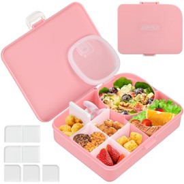 JOOPETALK Kids Lunch Box with Leak Proof Snack Container, 8 Compartments with Detachable Dividers, BPA-Free & Dishwasher Safe Bento Box for School Travel, Pink