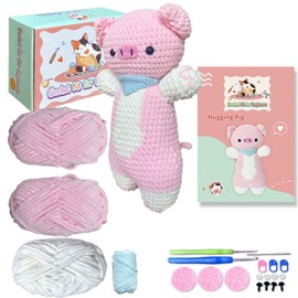 XANSO Animal Crochet Kit for Beginners - Adults Kids Knitting DIY with Easy Peasy Yarn - Cute Pink Pig