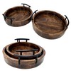 Handmade Round Wooden Serving Tray Set of 2 with Metal