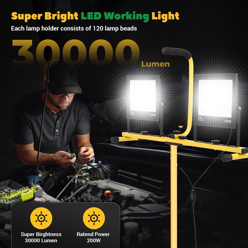 Dollate 30000 Lumen LED Work Lights with Stand, 2 Head,