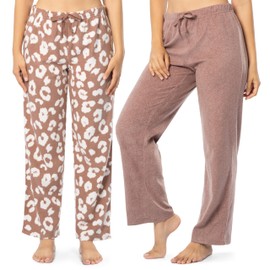 Fruit of the Loom Women's Fleece Sleep Pajama Pant, 2 Pack, Heather Burlwood/Animal Print, 2X
