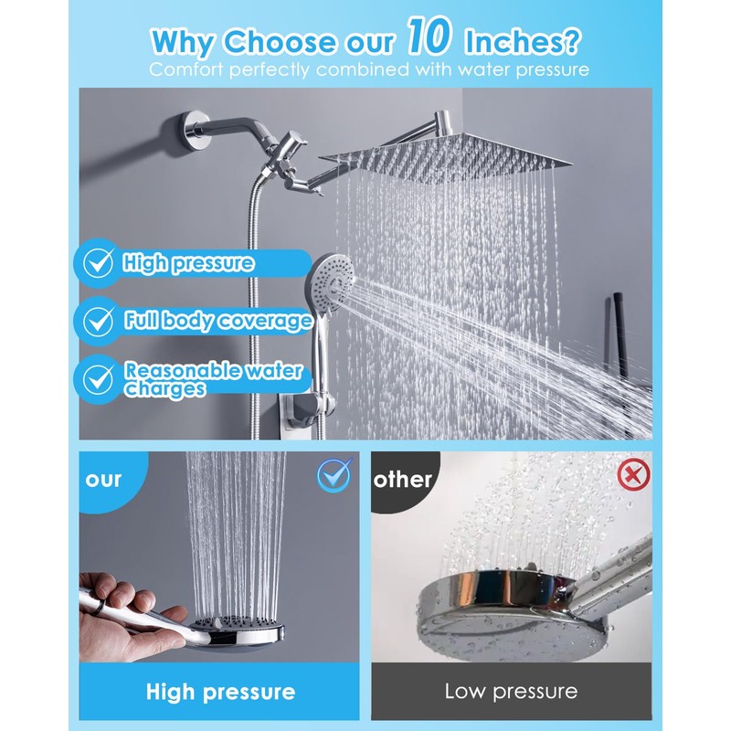 Jafeton High Pressure Rainfall Shower Head with Handheld Spray Combo