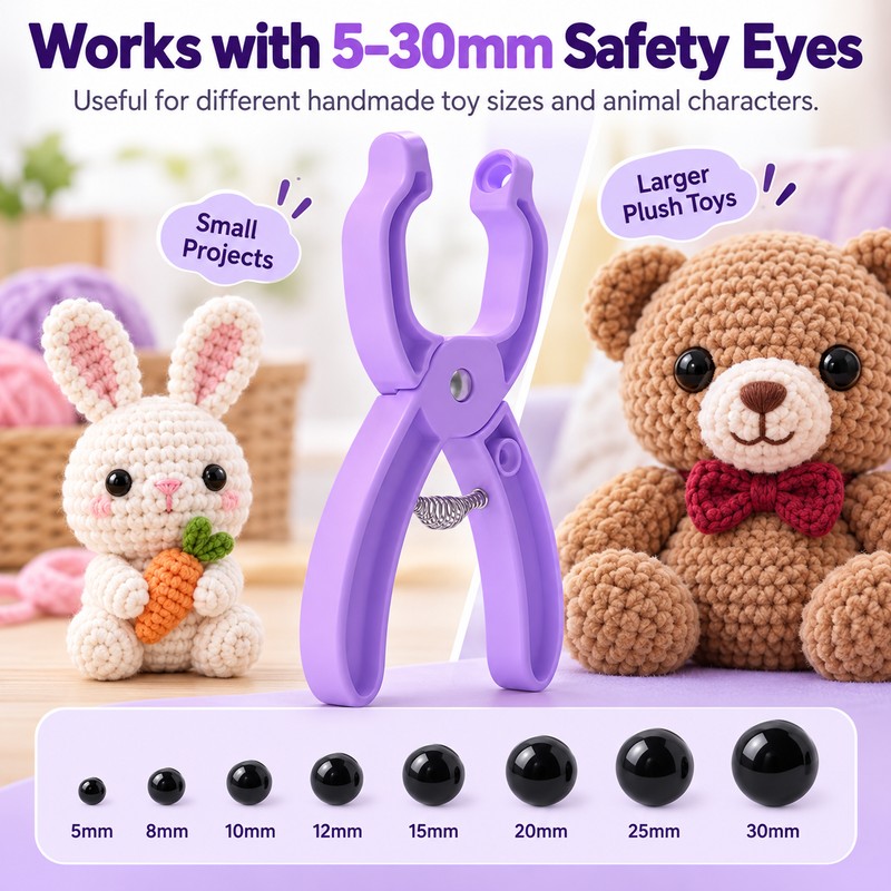 Safety Eye Installation Tool for Amigurumi – Fits 5–30mm Eyes