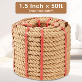 Kweetle Jute Rope 1.5 Inch x 50 FT, Hemp Rope Twisted Heavy Duty, Perfect for Home Decor, Crafts, Landscaping, Cat Scratching Posts, DIY Projects
