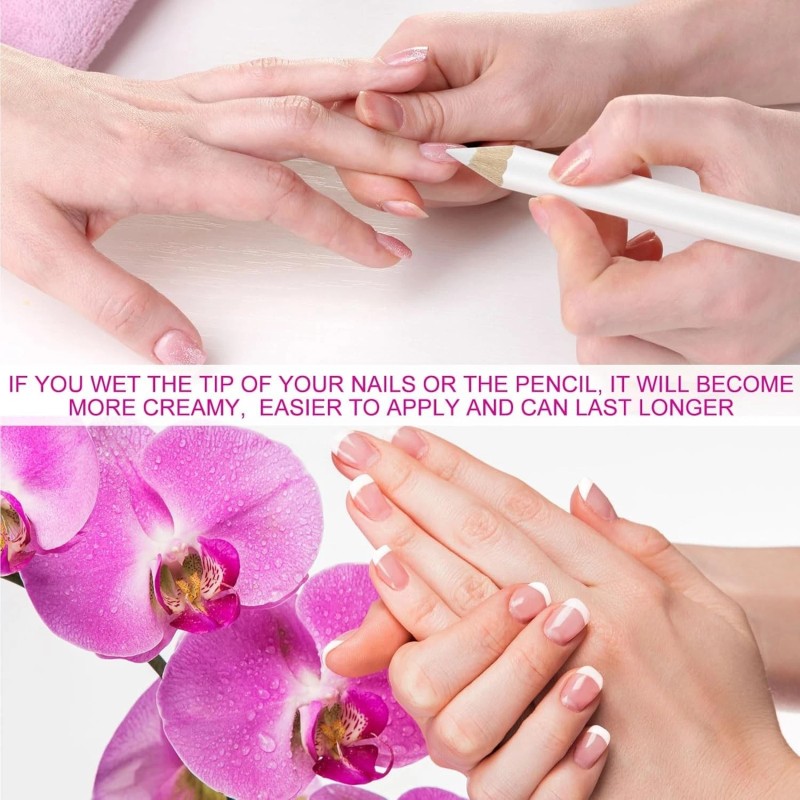 Maitys 2 Pieces White Nail Pencil and Pencil Sharpener Set,