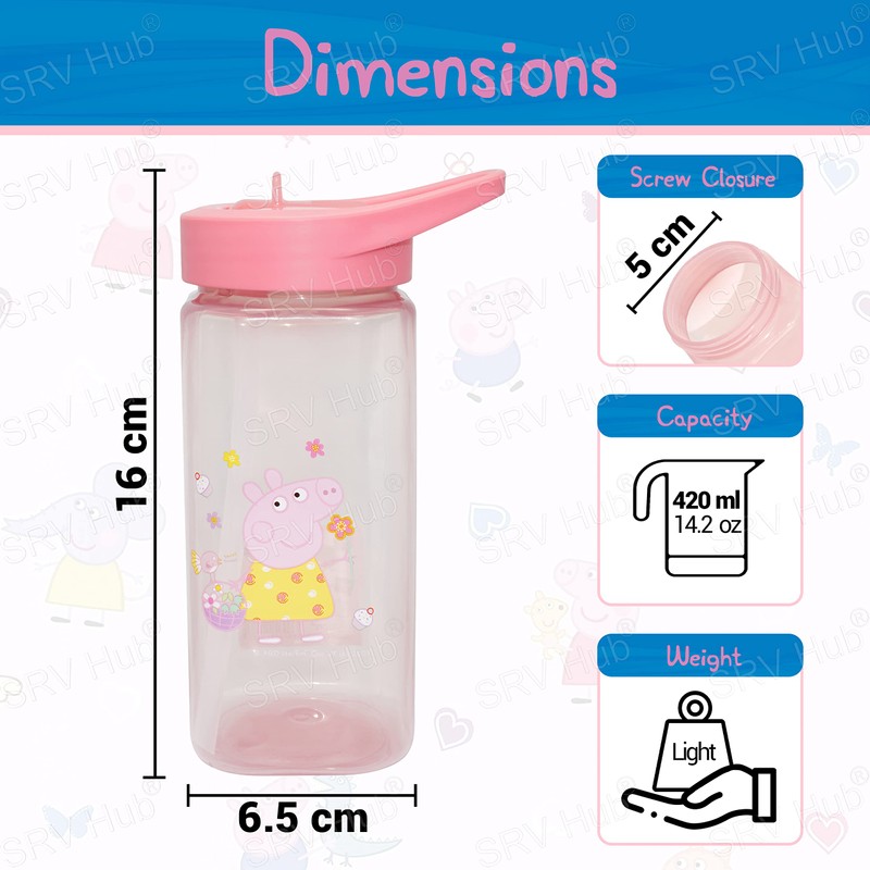Pepa Pig Straw Water Bottle, 420 ml, Square Plastic Water