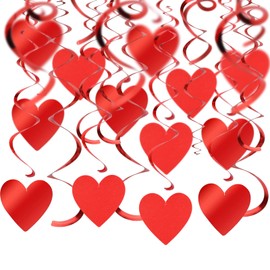 Pack of 30 Hanging Red Love Heart Decorations, Red Heart Swirl Streamers Ornament, Red Heart Decoration with Spiral Garlands, Ceiling Hangings for Valentine's Day/Christmas/Wedding/Birthday Decoration